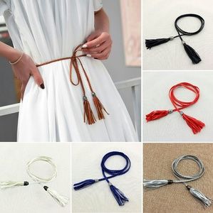 Long skinny tie belts with fringe.